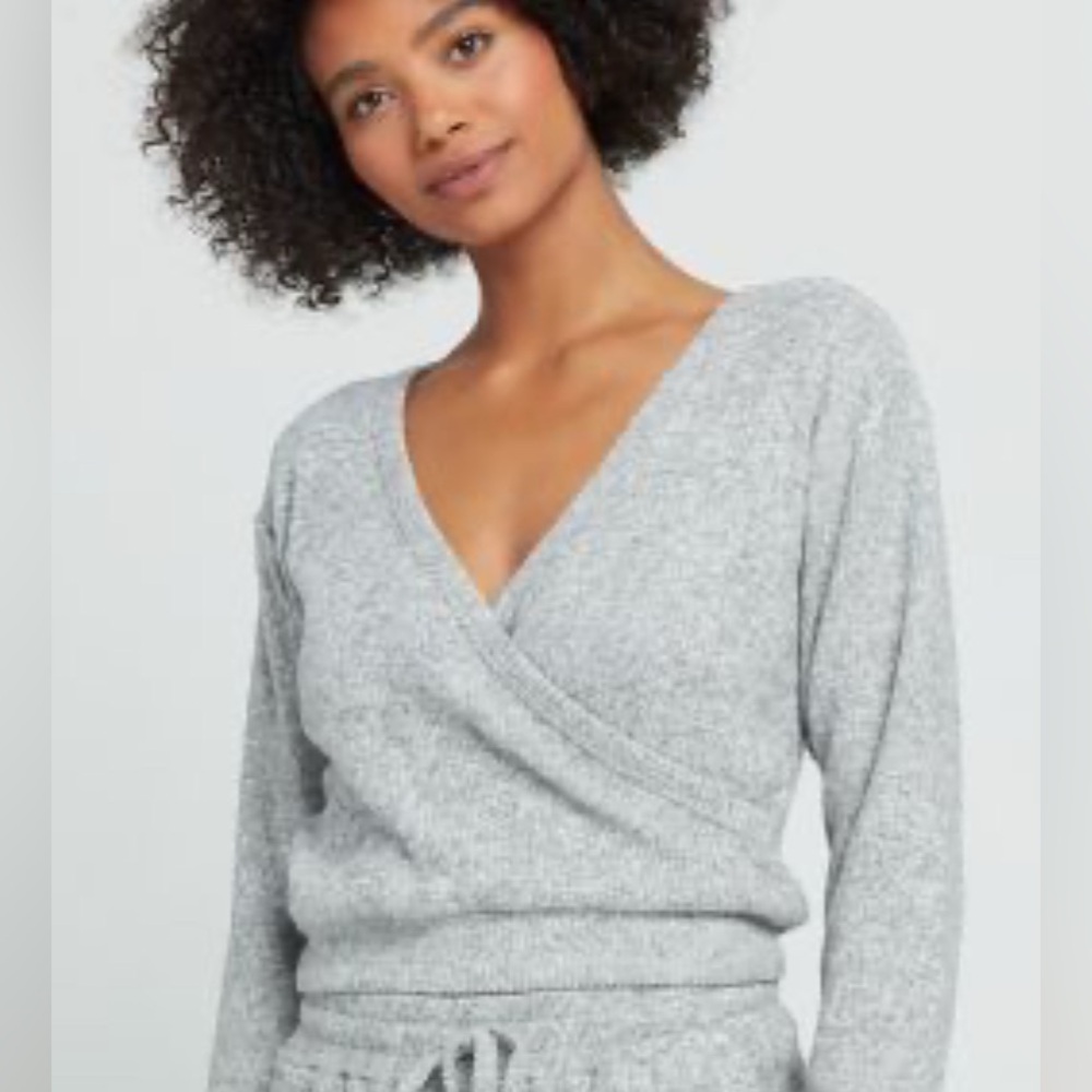 L*SPACE Freya Gray Ribbed Knit Crossover Surplice Wrap Top Women's Size XS